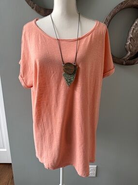 Eileen Fisher Coral Short-Sleeve Scoop Neck Tee size L
